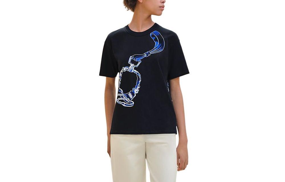 (Women) HERMES Graphic Print Loose Fit Crewneck T-Shirt Womens Black. H4E4651DC02 圖 2