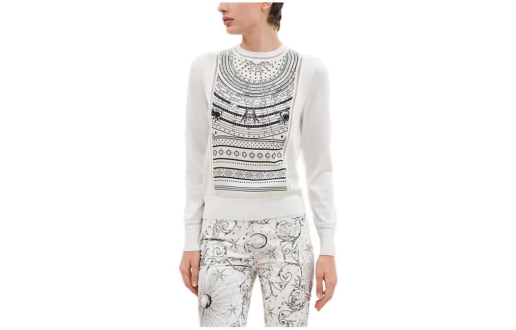 (Women) HERMES Graphic Print Slim Fit Crewneck Sweater Women’s White H3H2814D7TL36