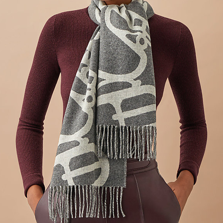 (Women) HERMES Gray Cashmere Wool Scarf European Style H259078S-03 圖 5