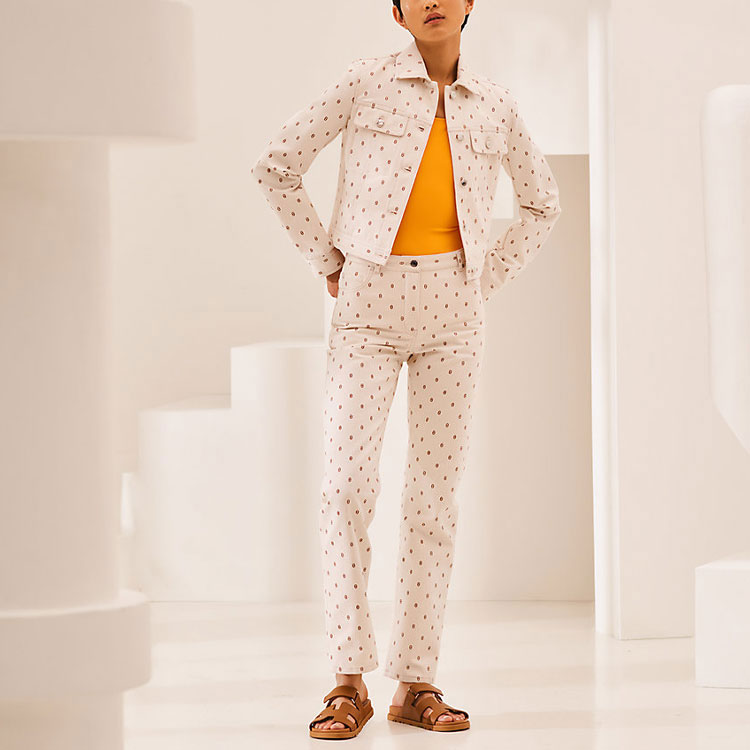 Purchase (Women) HERMES Grey and White Printed Chaine d'Ancre Denim Jacket H1E0230DZ91