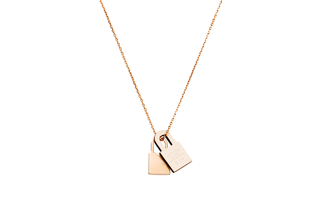 (Women) HERMES Grey White Rose Gold Calfskin Padlock Pendant Necklace. H078852CDI2 圖 3