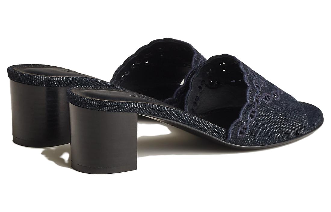 Shop HERMES愛馬仕 Gwladys 露指 粗跟 一字拖鞋 女款 海軍藍