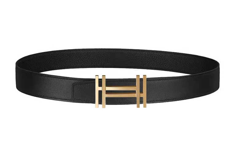 (Women) HERMES H Buckle  Black Calfskin Leather Belt with Gold Accent 3.2cm Wide. H066050CP2K-H073996CAAF