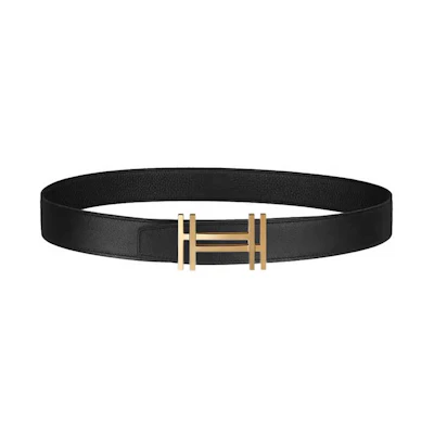 (Women) HERMES H Buckle Black Calfskin Leather Belt with Gold Accent 3.2cm Wide. H066050CP2K-H073996CAAF