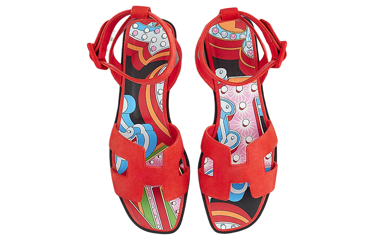 (W) HERMES H Cutout Suede Goatskin Sandal 'Red'