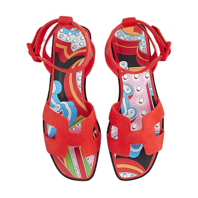 (W) HERMES H Cutout Suede Goatskin Sandal 'Red'