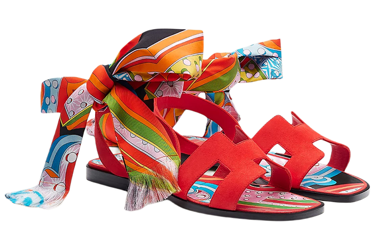 (W) HERMES H Cutout Suede Goatskin Sandal 'Red' 圖 2