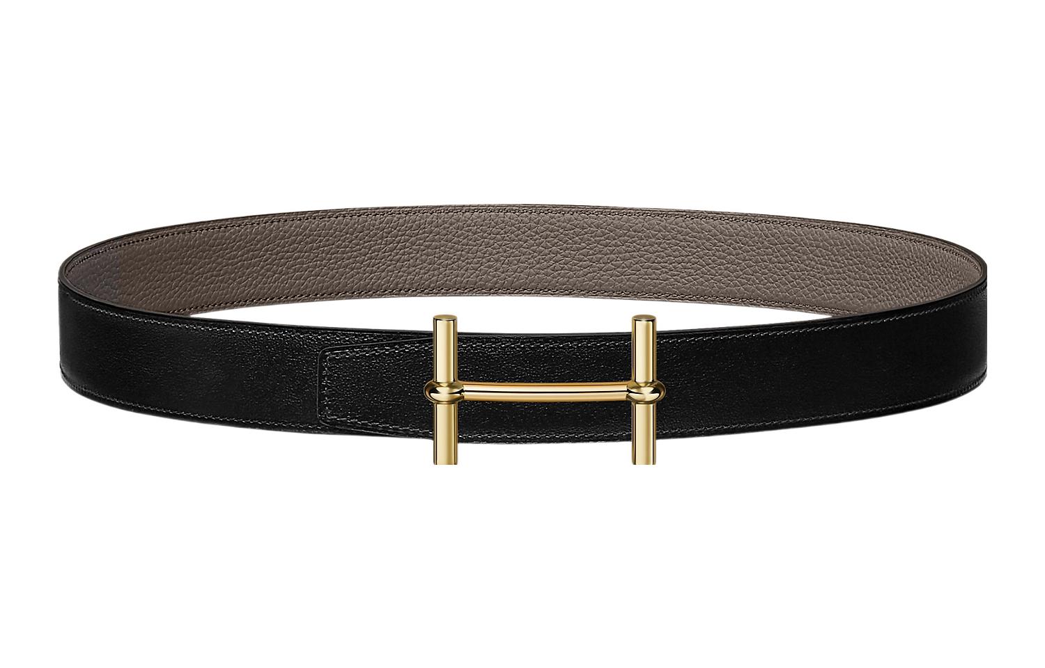 (Women) HERMES H d'Ancre  Black Leather Belt with Smooth Buckle, 3.2cm Wide H077931CP2K-H073967CAAC090