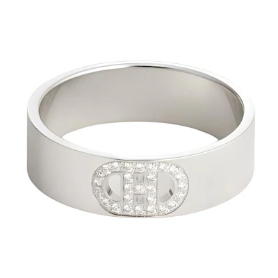 (Women) HERMES H d'ancre Platinum Logo Silver Ring for Women H116601B00052