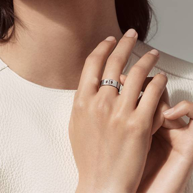 Lookbook (Women) HERMES H d'ancre Platinum Logo Silver Ring for Women H116601B00052