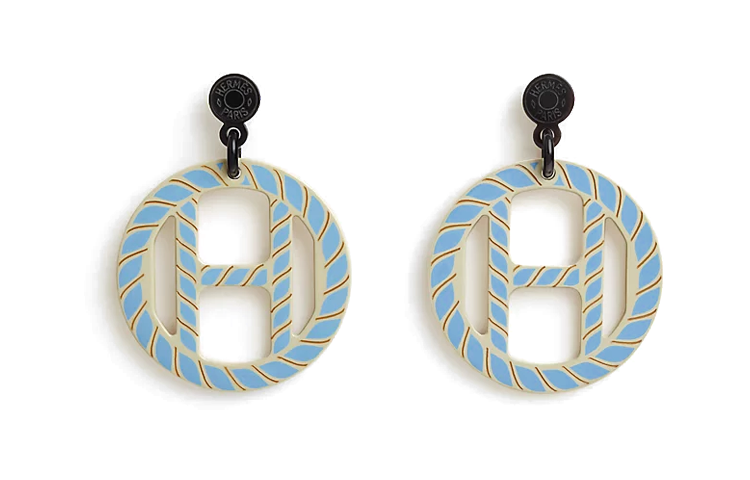 (Women) HERMES H Equipe Blue Logo Cutout Earrings for Women. H000007FLF3