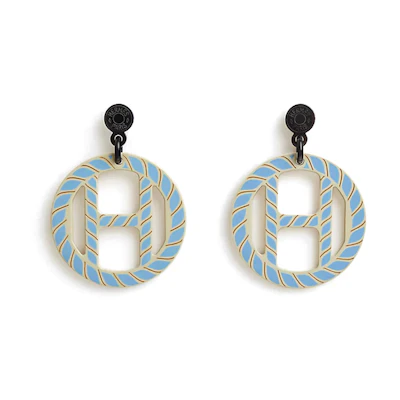 (Women) HERMES H Equipe Blue Logo Cutout Earrings for Women. H000007FLF3