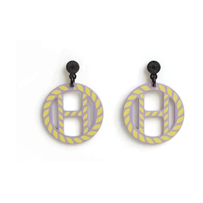 (Women) HERMES H Equipe Nautique Horn Earrings Purple/Yellow Luxury Accessories. H000007FLF4
