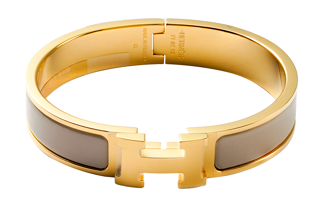 (Women) HERMES H Logo Narrow Enamel Gold-Plated Bracelet for Women Light Tan/Gold H700001F-19 圖 2