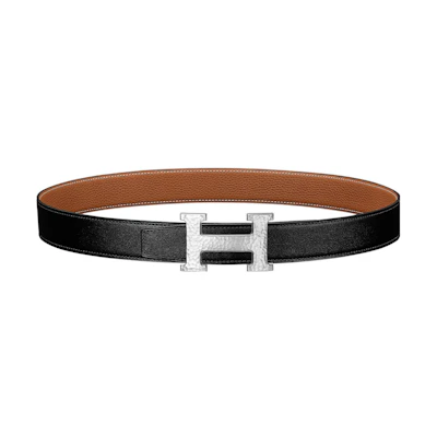 (Women) HERMES H Martelee Classic Black/Brown Leather Belt for Women 3.2cm Width. H064549CK05-H073967CAAA105