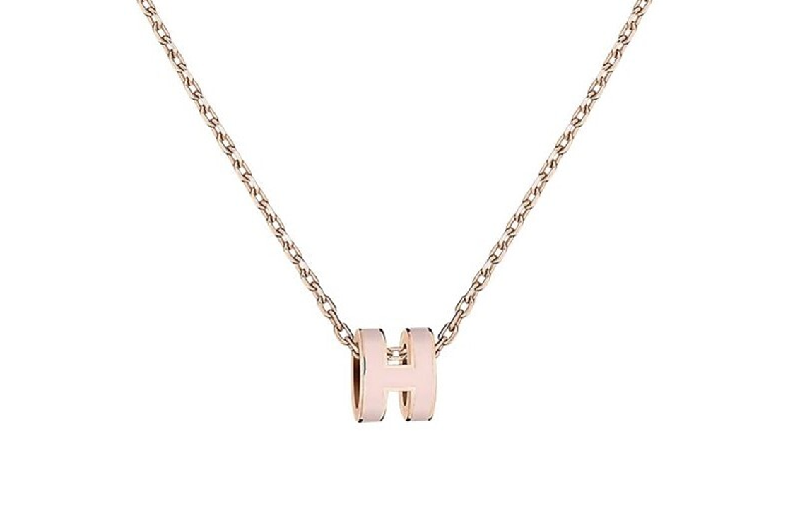 (Women) HERMES H Pendant Pink Metal Necklace for Women H147992F085