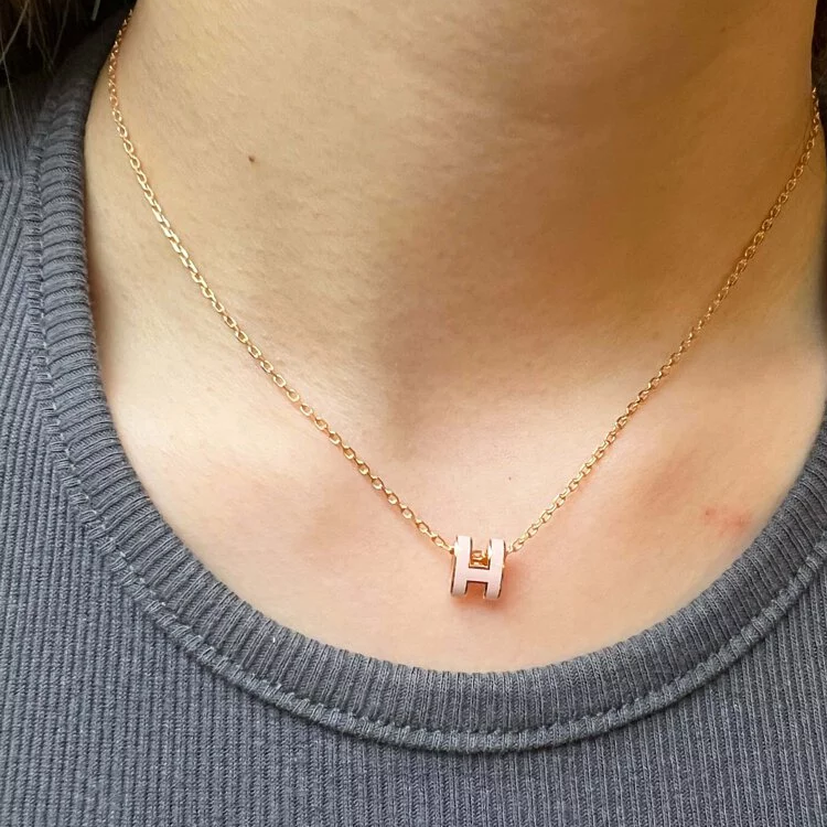 Lookbook (Women) HERMES H Pendant Pink Metal Necklace for Women H147992F085