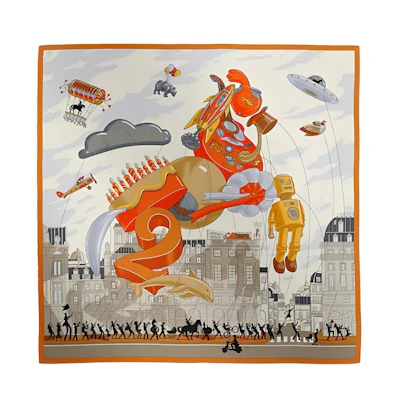 (Women) HERMES Hand-Rolled Twill Silk Scarf for Women in Ripe Orange. H004150S 08