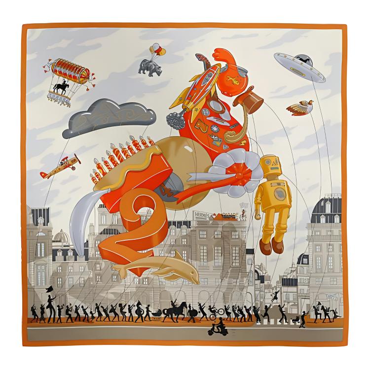 (Women) HERMES Hand-Rolled Twill Silk Scarf for Women in Ripe Orange. H004150S 08 圖 2