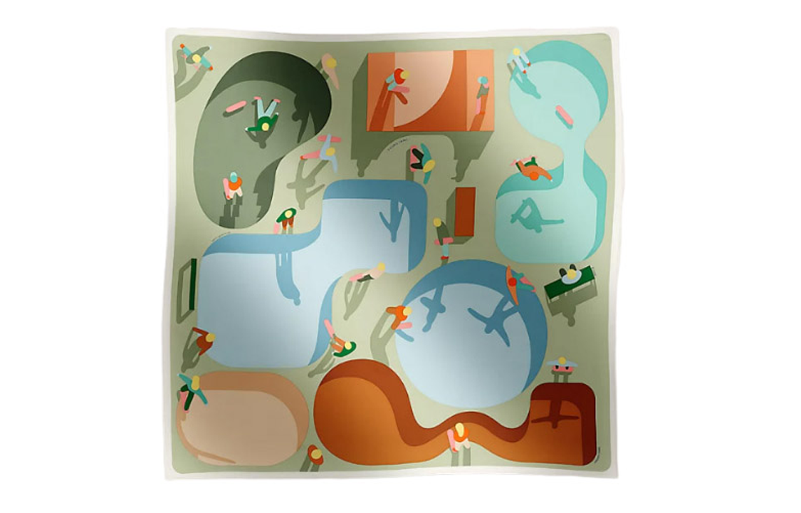 (Women) HERMES Handcrafted Rolled Edge Silk Scarf for Women - Multicolor H004107Sv02