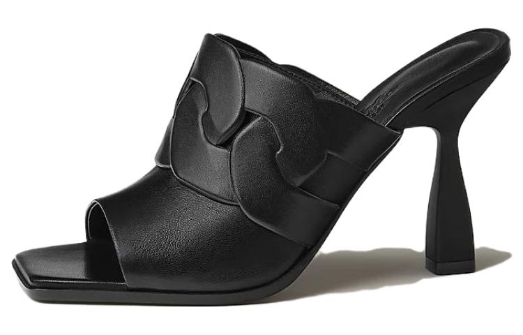 Buy (W) 爱马仕汉娜黑色露趾高跟拖鞋 H232016Z-02