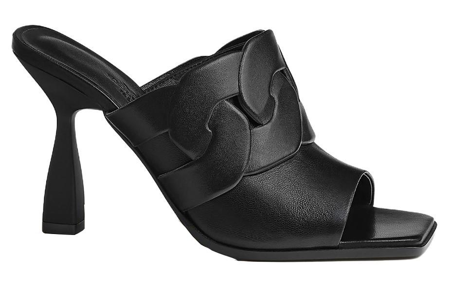 Order (Women) HERMES Hanna 'Black Open-Toe High Heel Slide' H232016Z-02