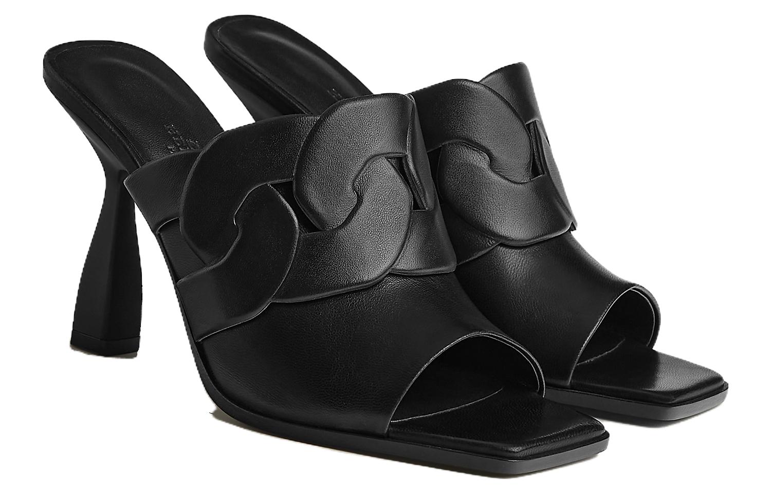 Lookbook (W) 爱马仕汉娜黑色露趾高跟拖鞋 H232016Z-02