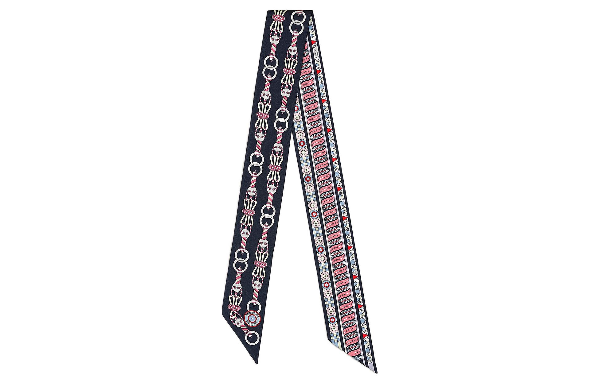 (Women) HERMES Harnais en Rosace Twilly Silk Scarf Navy/Pink/Sulfur Yellow (). H063853S-07