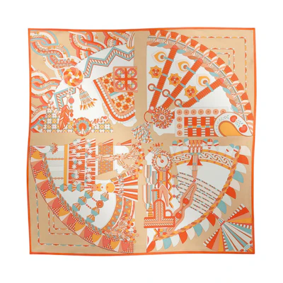 (Women) HERMES Haute Parure Orange Silk Scarf for Women with Twill Design. H004099S 06