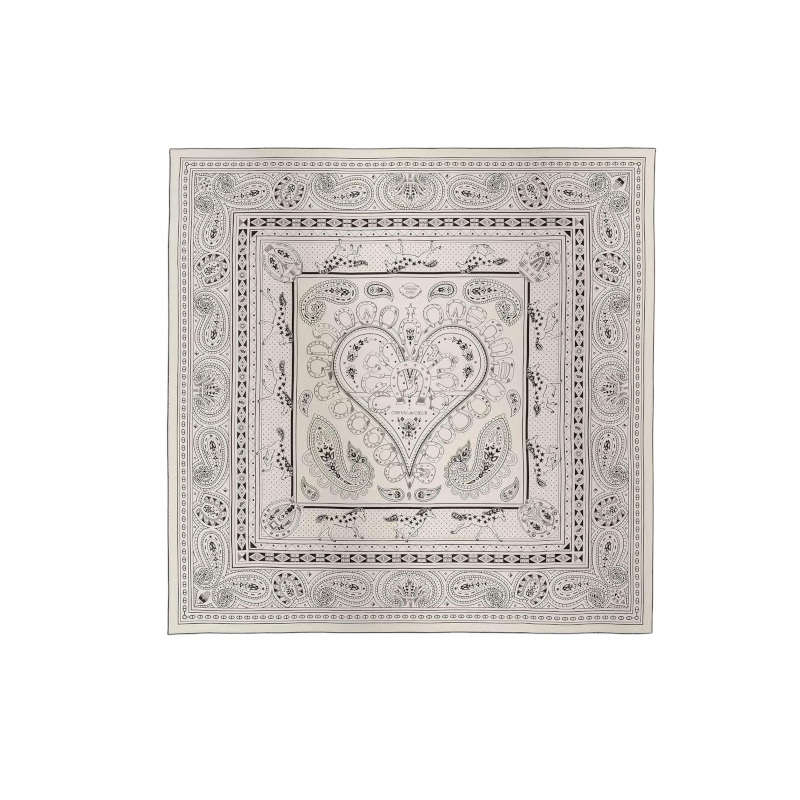 (Women) HERMES Heart Pattern Cashmere Silk Scarf Black/White  Accessory H244259S 09 圖 2