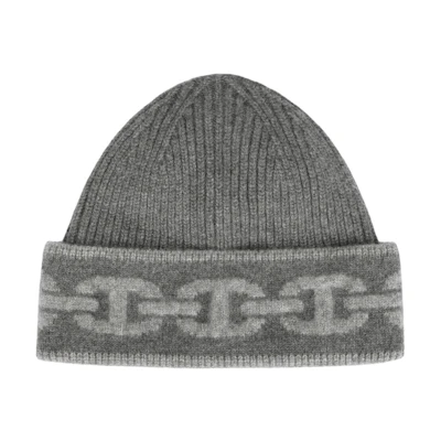(Women) HERMES Heaven Chain Pattern Cashmere Beanie Women Grey. H232021N G1