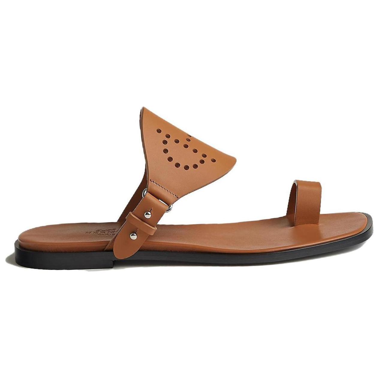 Order HERMES愛馬仕 Hera 小牛皮 圓頭套腳 一字拖鞋 女款 棕色