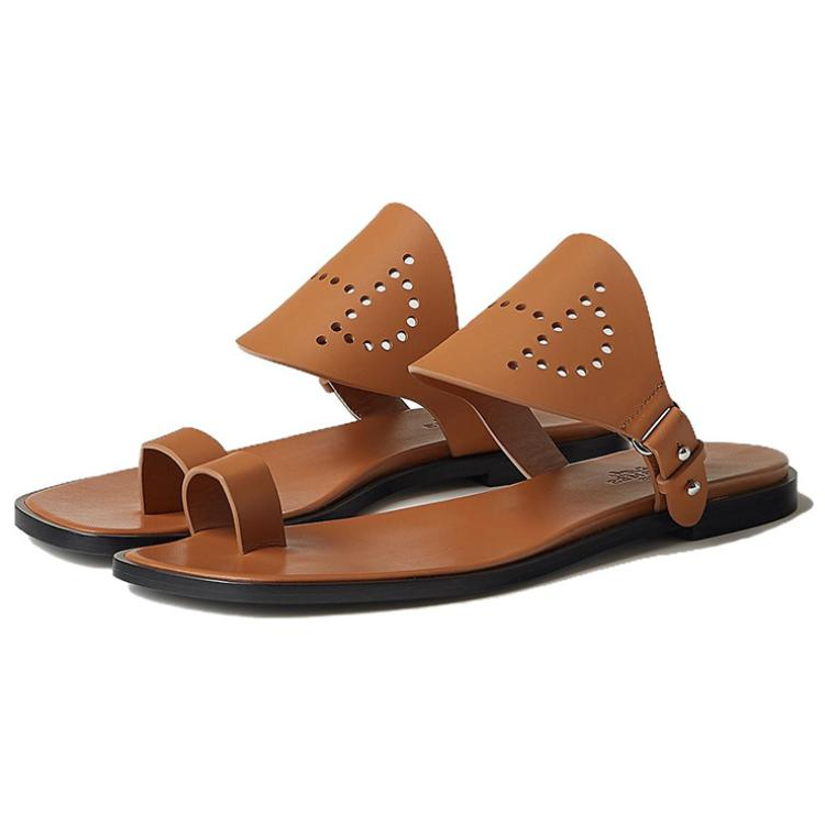 Lookbook HERMES愛馬仕 Hera 小牛皮 圓頭套腳 一字拖鞋 女款 棕色