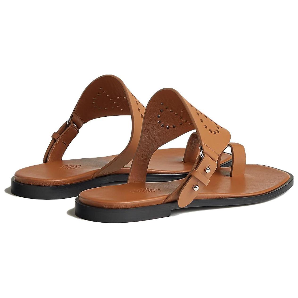 Purchase HERMES愛馬仕 Hera 小牛皮 圓頭套腳 一字拖鞋 女款 棕色