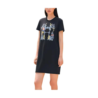 (Women) Hermes HERMÈS Black Short Sleeve Logo Print Short Dress H4E4530DA5H