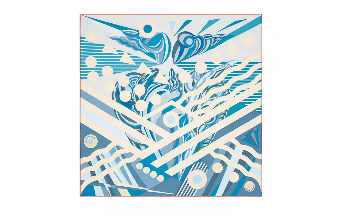 (Women) Hermes HERMÈS  Geometric Pattern Silk Scarf - Blue H003096S01
