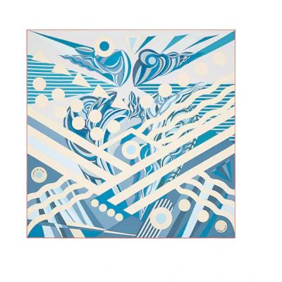 (Women) Hermes HERMÈS Geometric Pattern Silk Scarf - Blue H003096S01