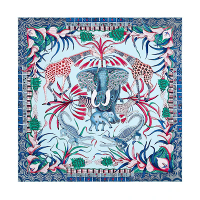 (Women) Hermes HERMÈS Celebration of the Zambezi 90cm Silk Scarf Sky Blue/Denim Blue/Pink H002987S-21