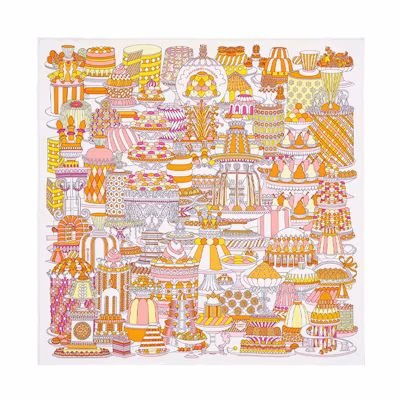 (Women) Hermes HERMÈS French Pastry Scarf 45x45 Silk Multi-color. H893336S-09