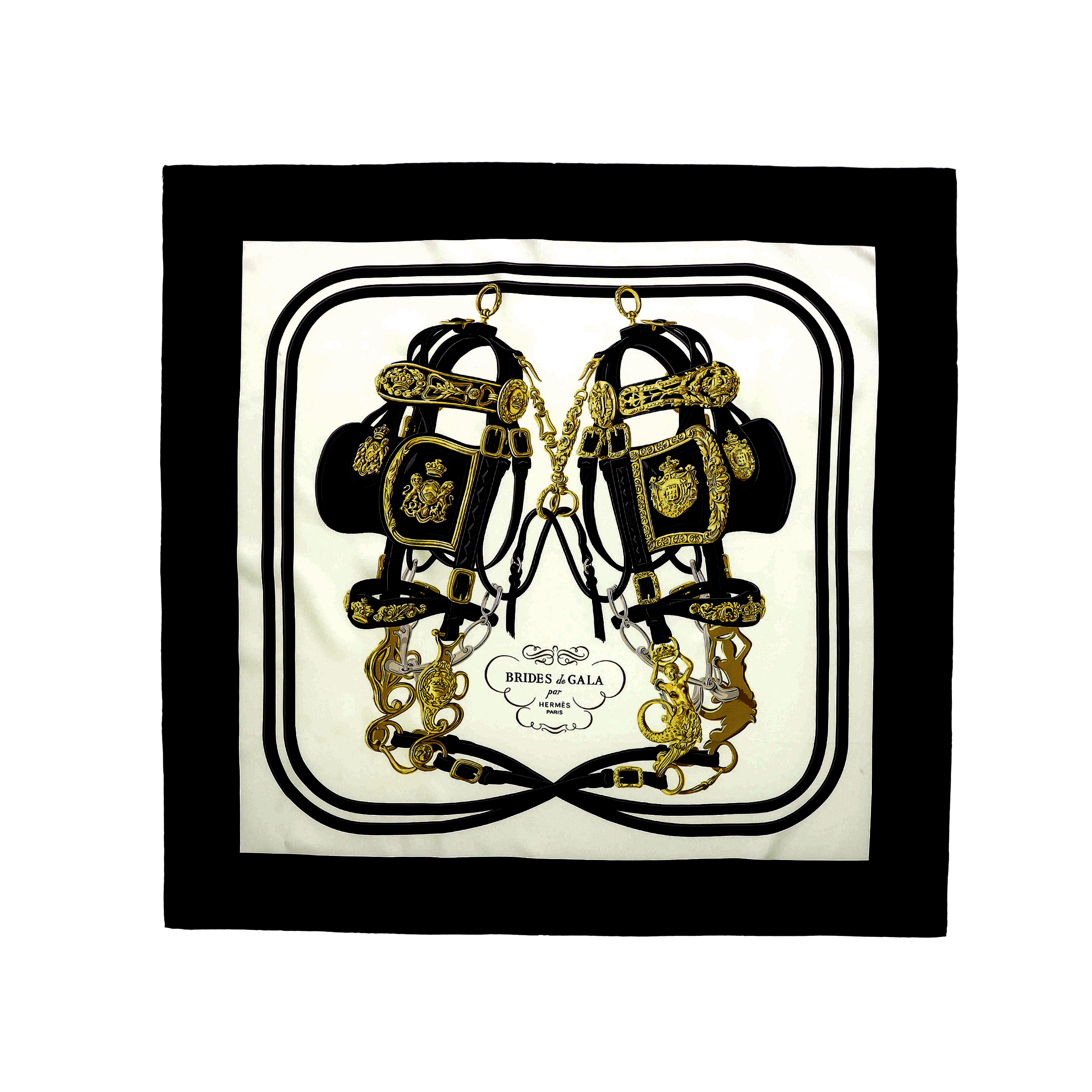 (Women) Hermes HERMÈS Leash Print 90 Silk Scarf Black Womens Luxury Accessory. H001266S 75 圖 2