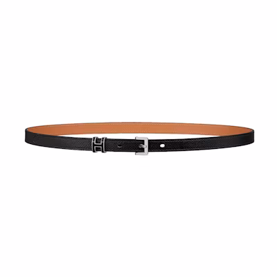(Women) Hermes HERMÈS Pop H Series 15 Silver Buckle Epsom Leather Belt for Women Black 1.5cm Wide H081087CK89