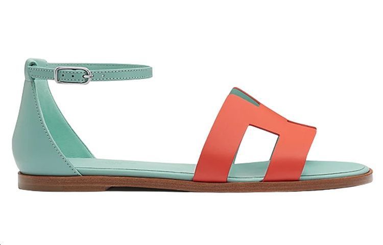 (W) HERMES Hermès Santorini Sandals 'Green Pink' 圖 2