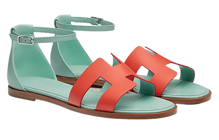 (W) HERMES Hermès Santorini Sandals 'Green Pink' 圖 3