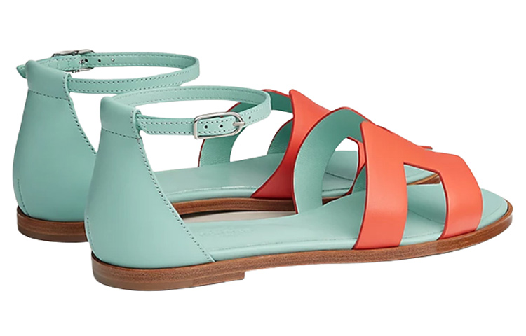 (W) HERMES Hermès Santorini Sandals 'Green Pink' 圖 4