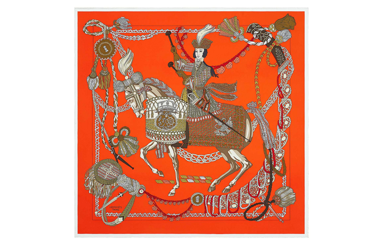 (Women) Hermes HERMÈS Scarf 90cm "Concerto Drummer" Orange Silk H003618S-06