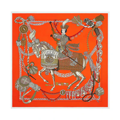 (Women) Hermes HERMÈS Scarf 90cm "Concerto Drummer" Orange Silk H003618S-06