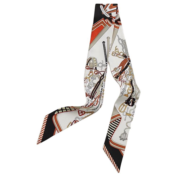 (Women) Hermes HERMÈS Silk Scarf "Harness Bouquet" Pattern White/Black  Accessory H062842S06