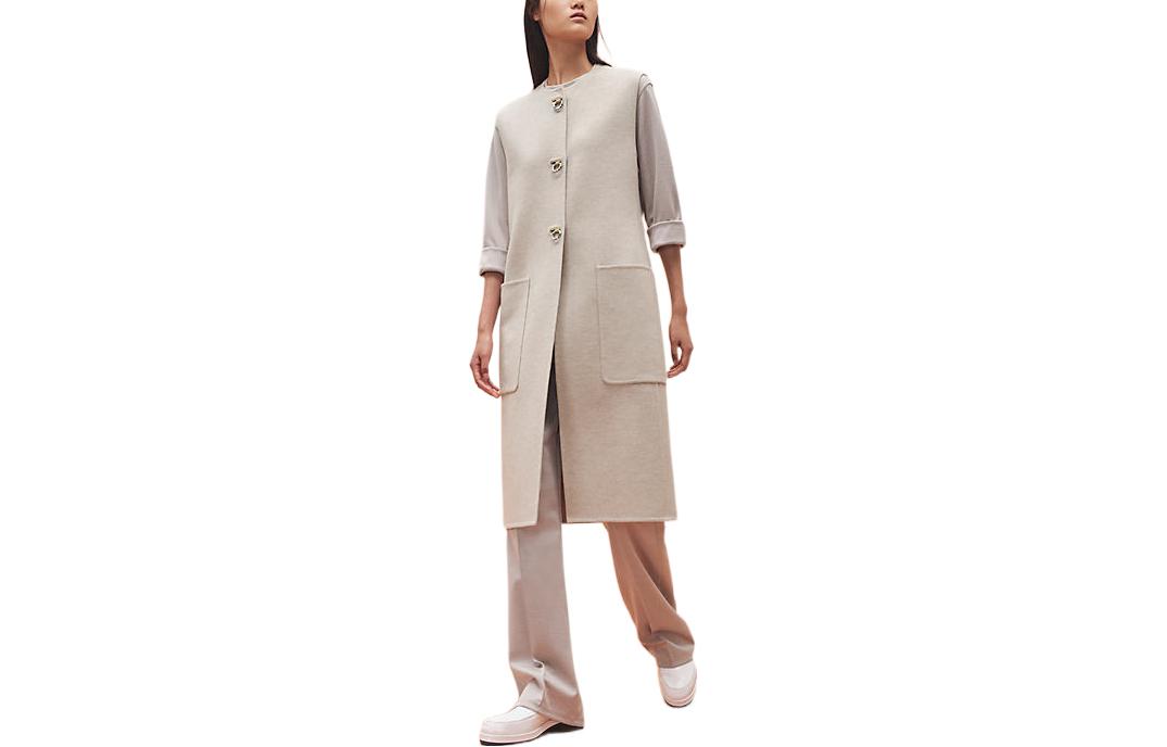 Order (W) Hermes HERMÈS SS23 Jaket Butang Tanpa Lengan Beige H3E0223DZF