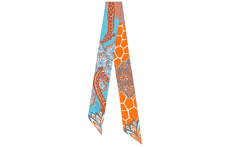 (Women) Hermes Hermès Twilly Scarf, Orange and Blue拼色 H063441S-04