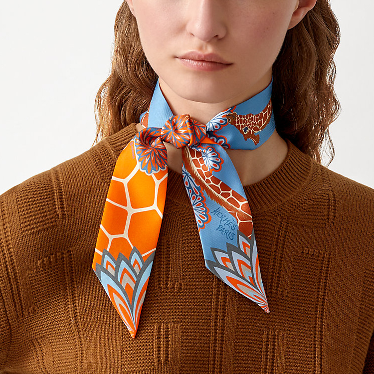 (Women) Hermes Hermès Twilly Scarf, Orange and Blue拼色 H063441S-04 圖 3